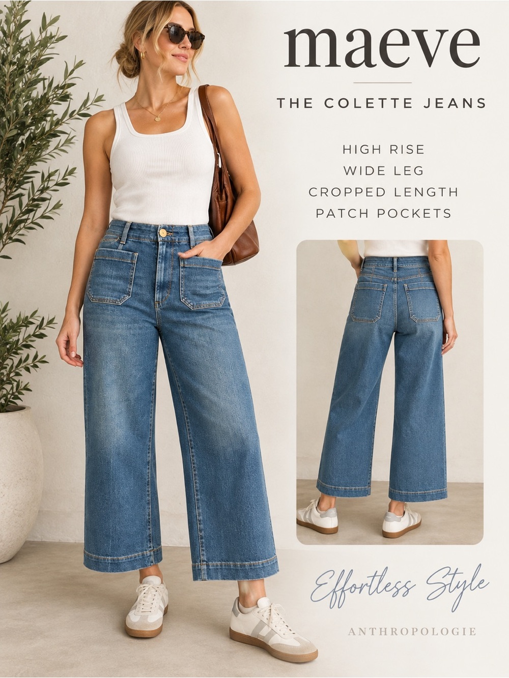 Maeve The Colette Wide Leg Crop Jeans Size 28 High Rise Patch Pocket